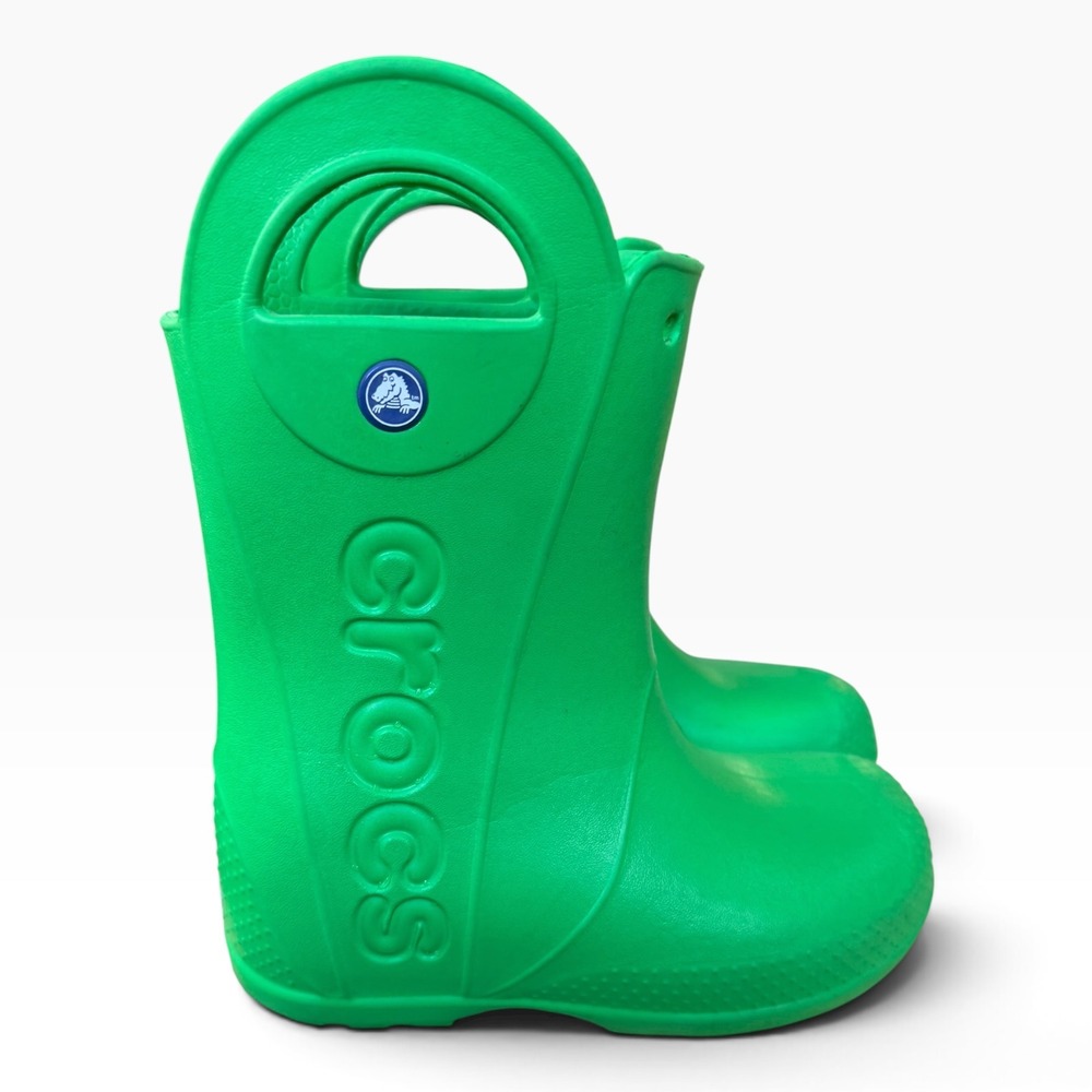 Crocs Handle It Rain Boots Kids C13 Green Waterproof Pull On 12803